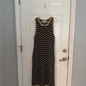 Old Navy Black and Tan Zigzag Crochet Knit Midi Dress, Size XL Petite